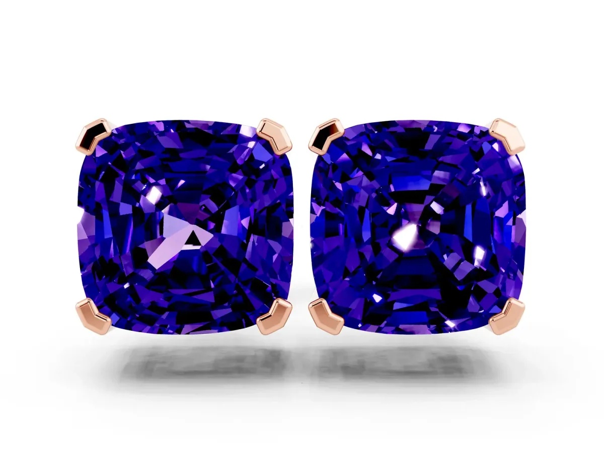 Cushion Cut Tanzanite Stud Earrings Rose gold