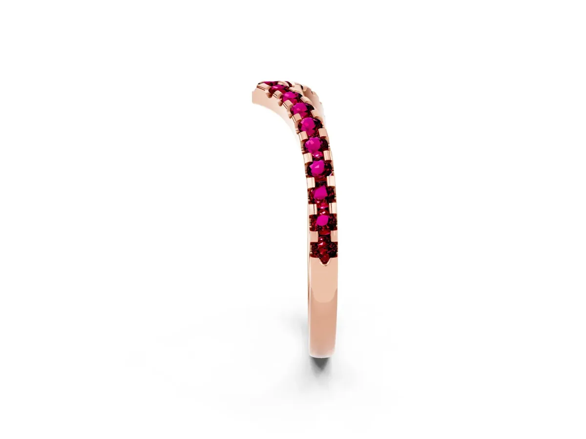 Pavé Round Garnet Chevron Band with Shared Prong Setting Rose gold