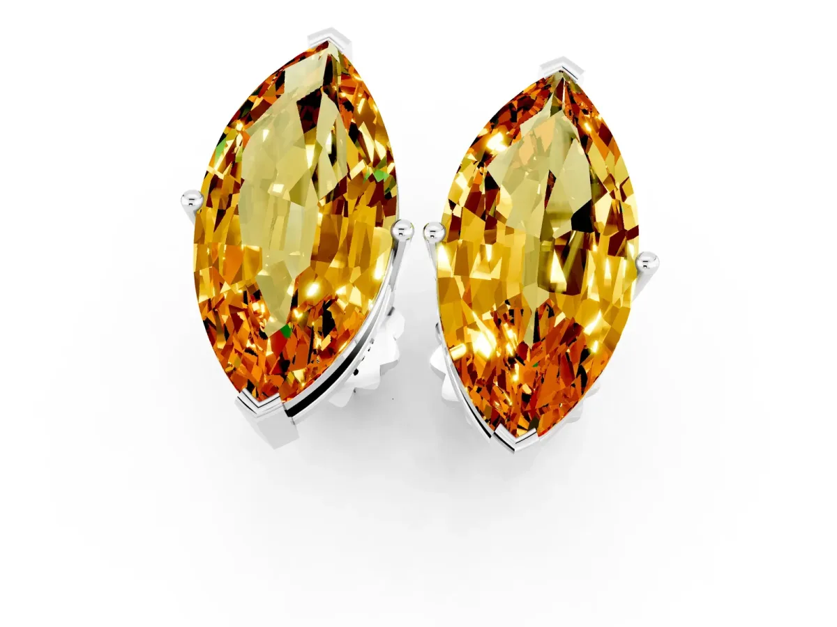 Marquise Cut Citrine Stud Earrings Silver
