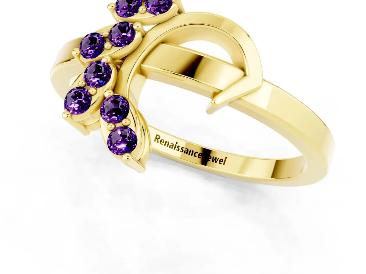 Marquise Amethyst Cluster Bypass Ring with Prong Setting Yellow gold