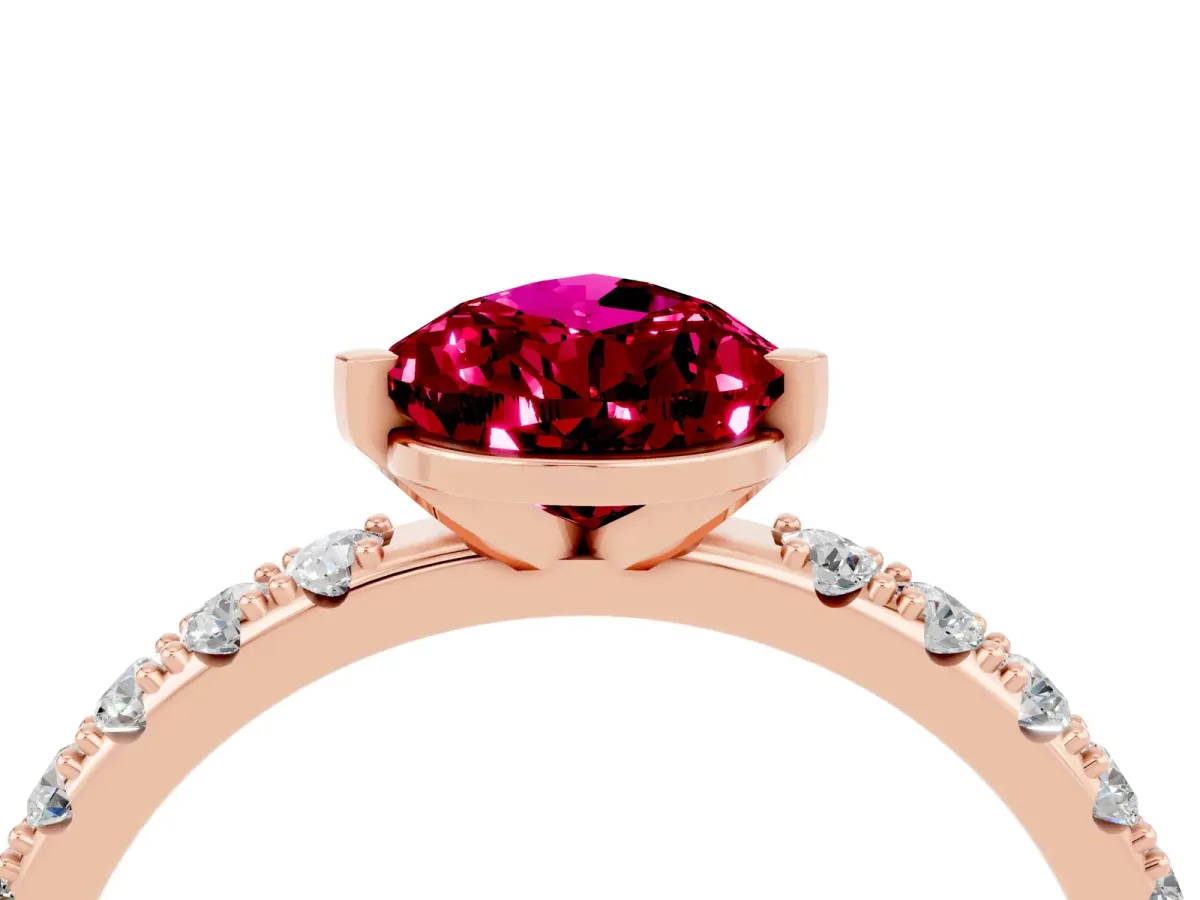 Pear Cut Garnet Solitaire Pavé Band with Four-Prong Setting Rose gold