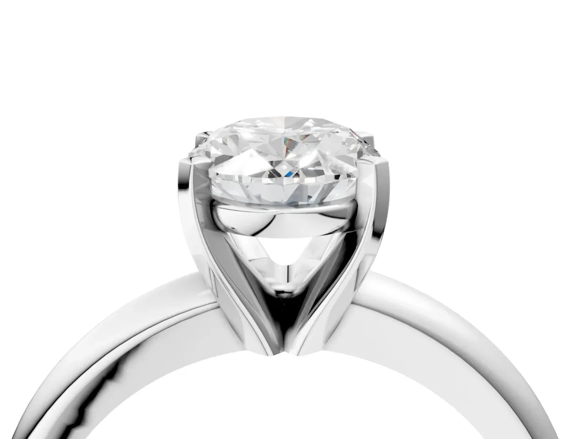 Oval Cut Diamond Solitaire Engagement Ring with Round Band and Four-Prong Setting Silver