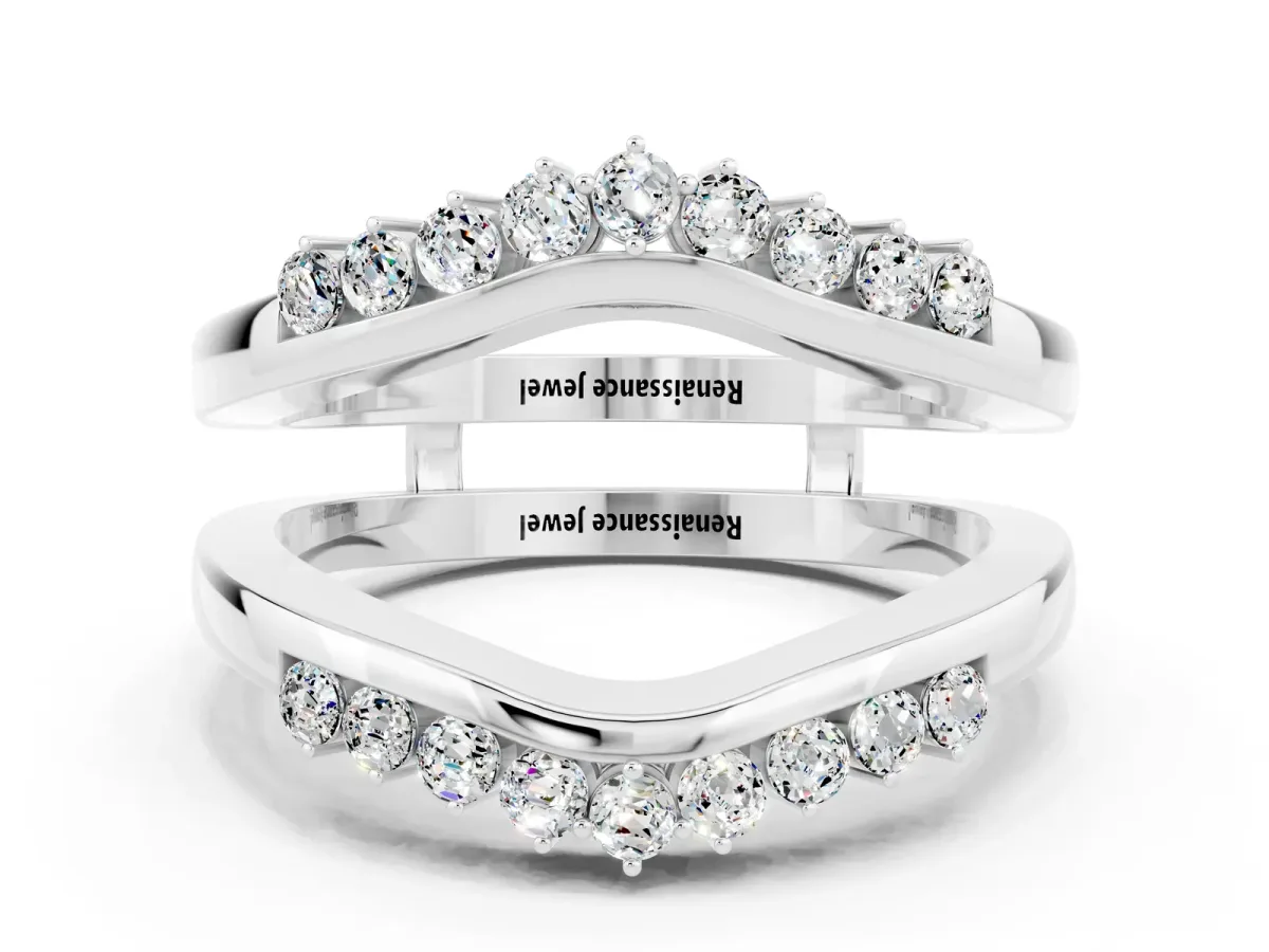 Round Moissanite Chevron Contour Band with Prong Setting Silver