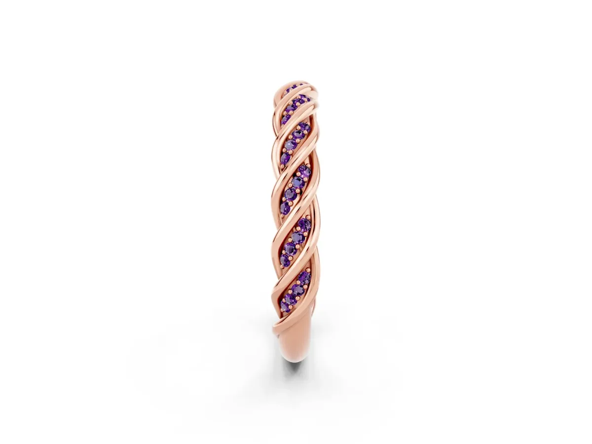 Twisted Pavé Round Amethyst Eternity Band with Shared Prong Setting Rose gold