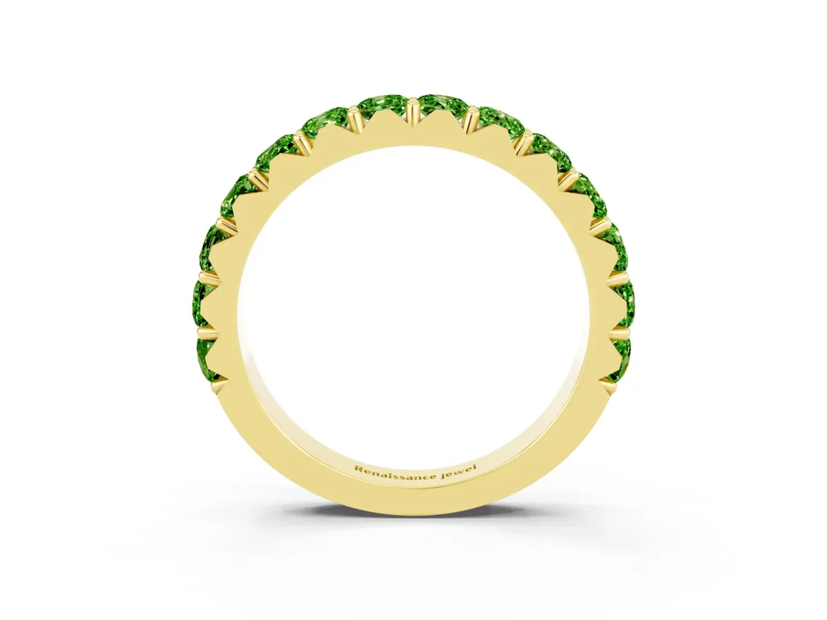 Round Peridot Half Eternity Band with Classic Prong Setting Yellow gold