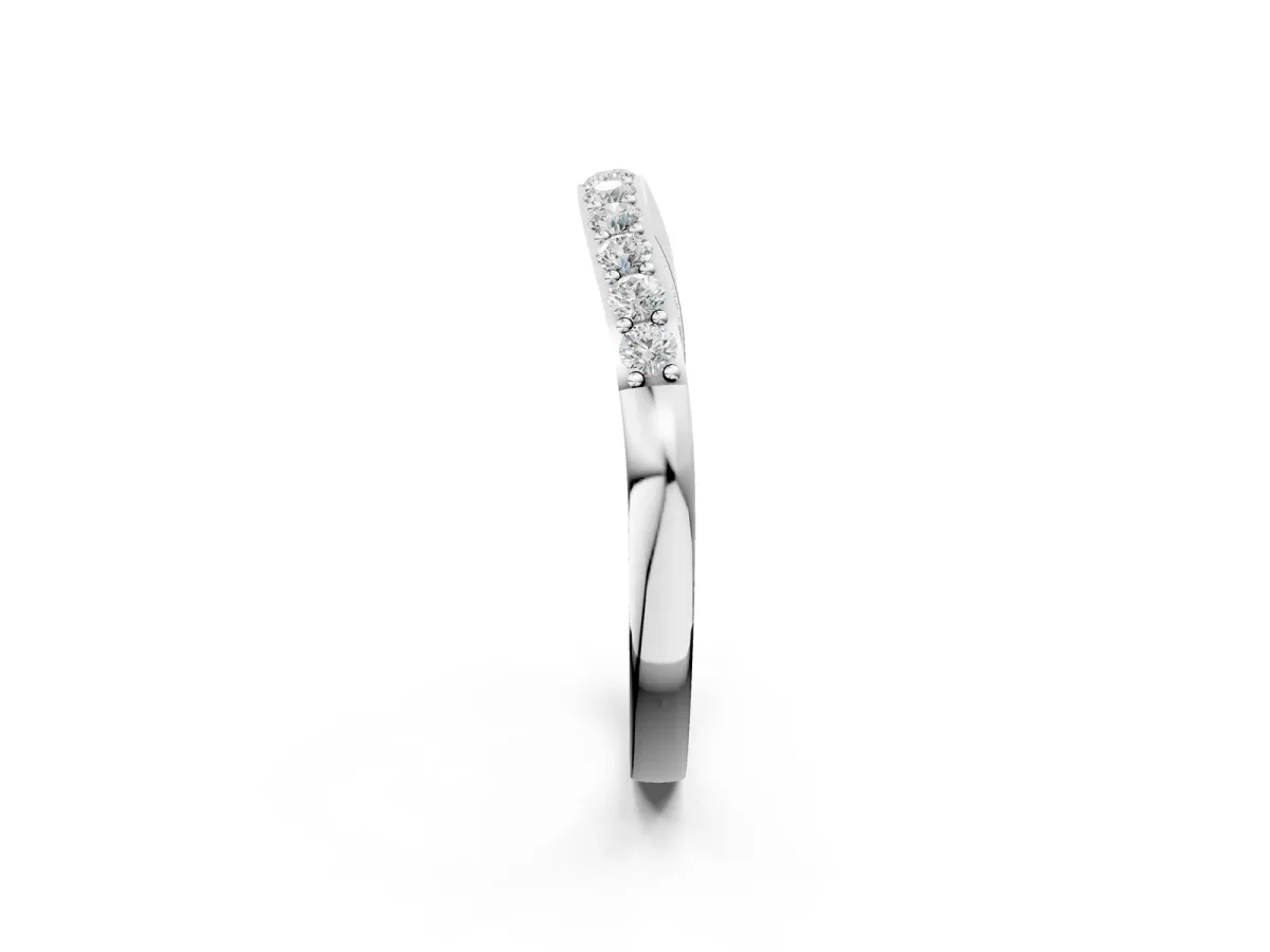 Round Diamond Curved Wedding Band with Channel Setting Silver