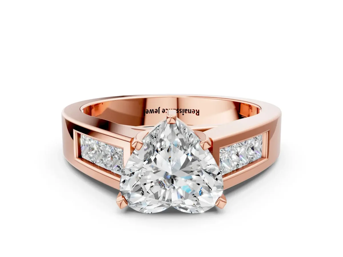 Heart Cut Cut Channel Set Solitaire Ring with Four-Prong Setting Rose gold