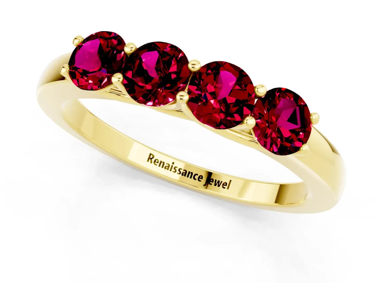 Four-Stone Round Garnet Prong-Set Band Yellow gold