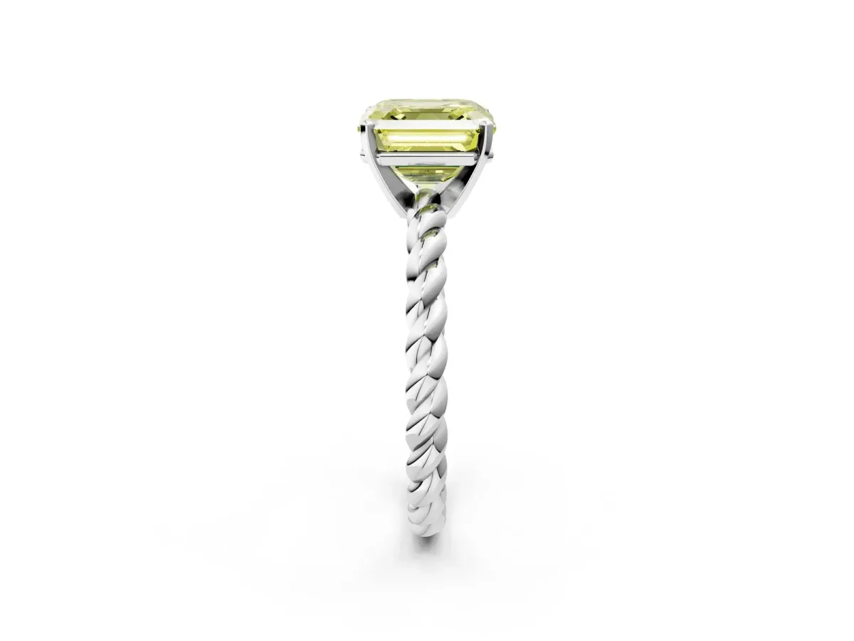 Fancy Yellow Asscher Cut Cut Solitaire Twisted Band with Four-Prong Setting Platinum