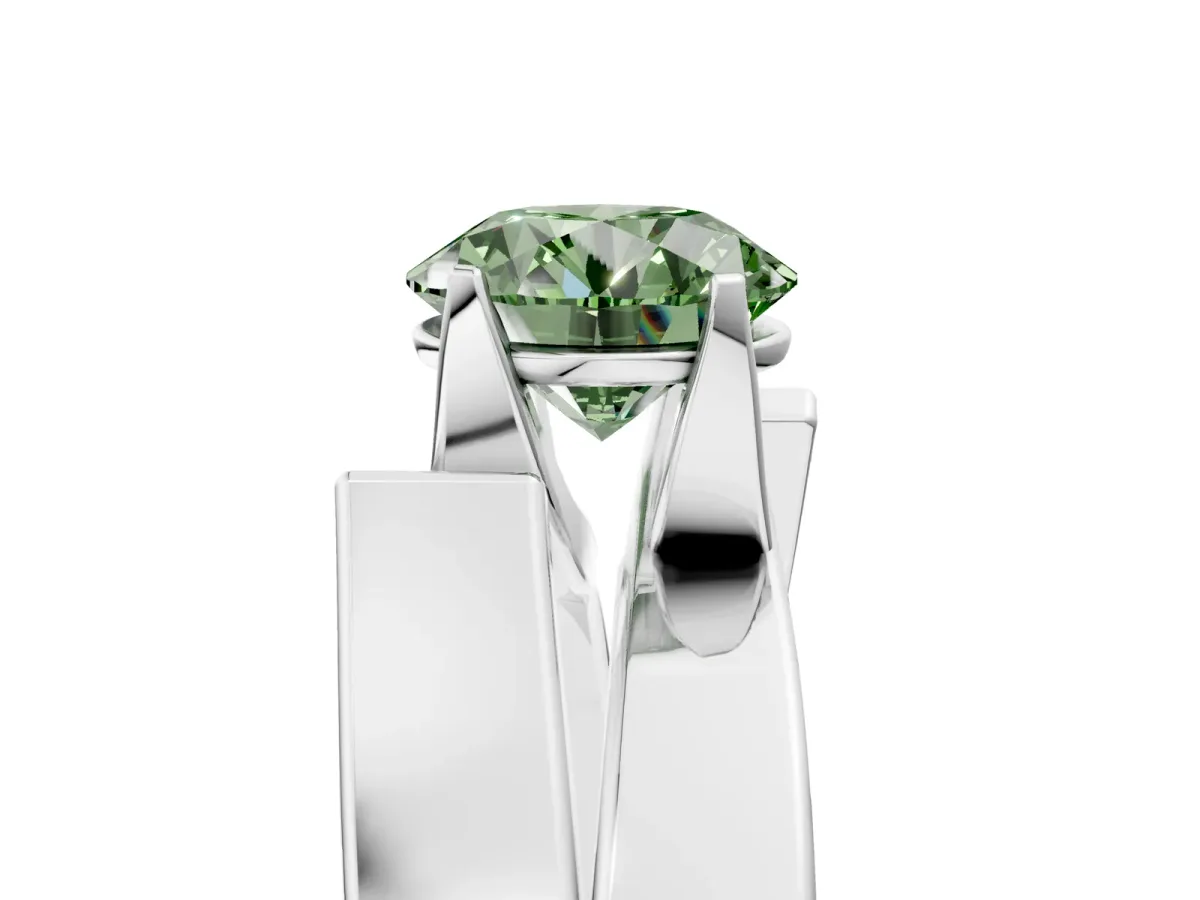 Fancy Green Modern Tension Set Round Cut Diamond Solitaire Wide Band Ring Silver