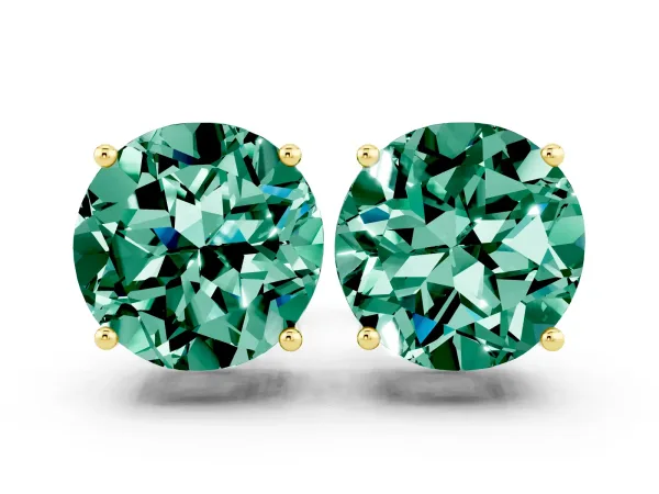 Round Cut Green Sapphire Stud Earrings Yellow gold