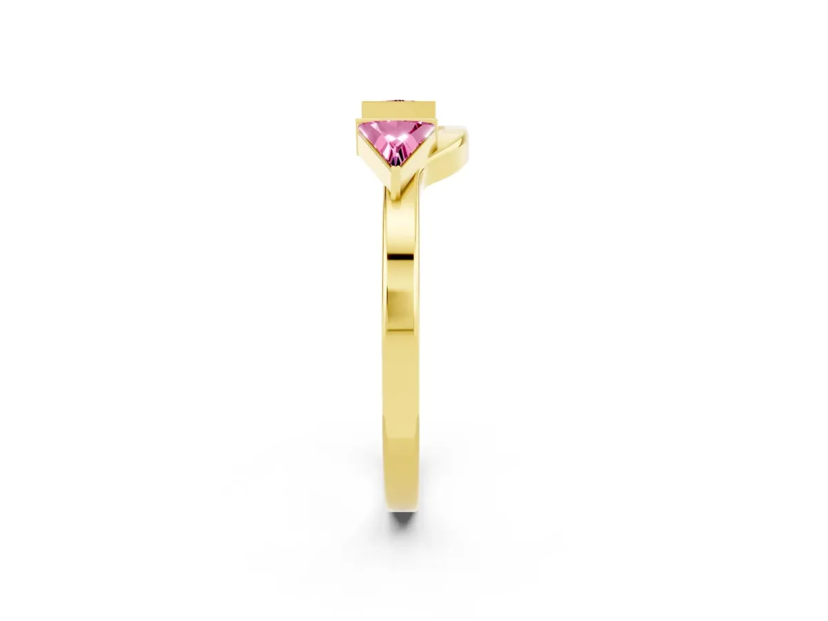 Trillion Pink Sapphire Open Band Ring with Bezel Setting Yellow gold