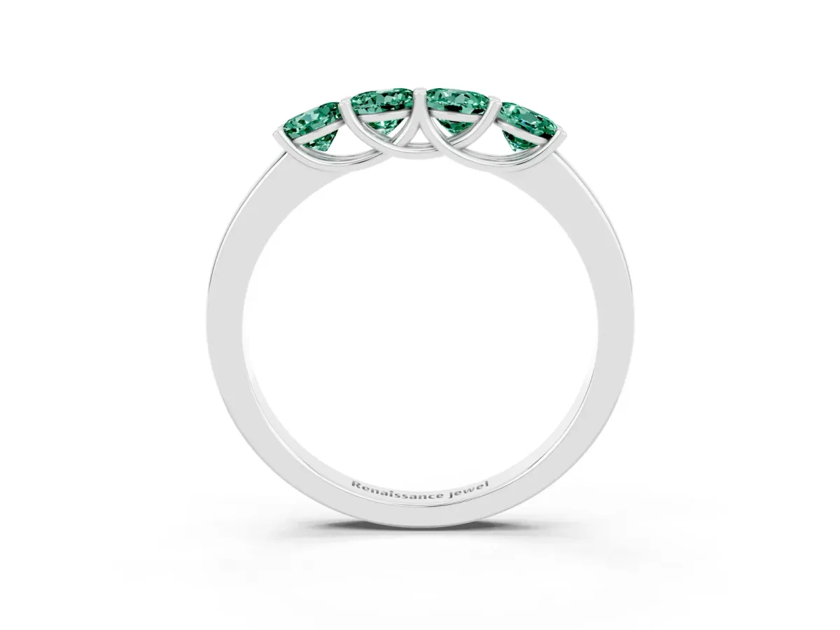 Four-Stone Round Green Sapphire Prong-Set Band Platinum