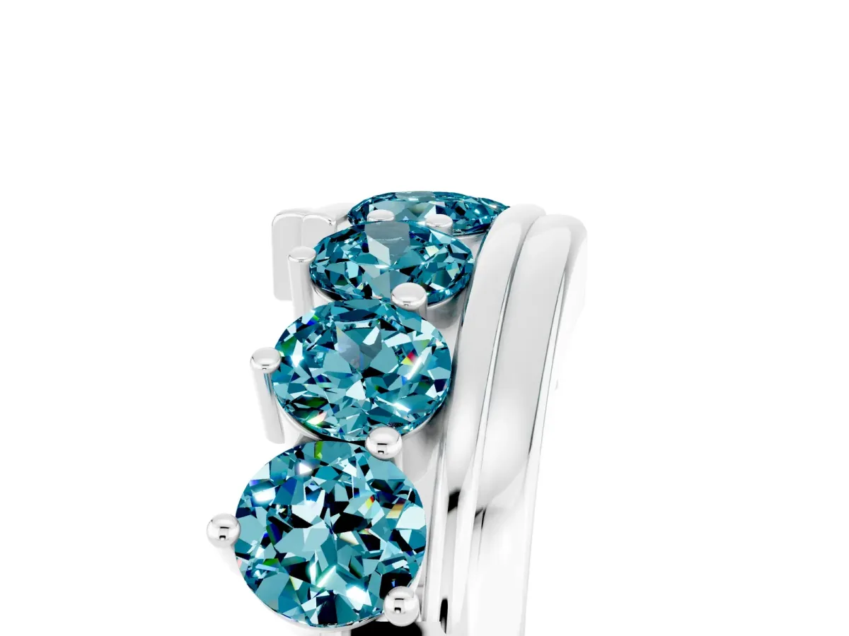 Round Blue Topaz Wave Band with Channel and Shared Prong Setting Silver