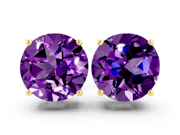 Round Cut Amethyst Stud Earrings Yellow gold