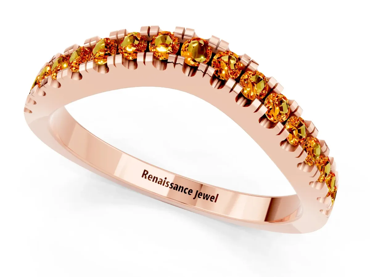 Round Citrine Pavé Curved Band with Shared Prong Setting Rose gold