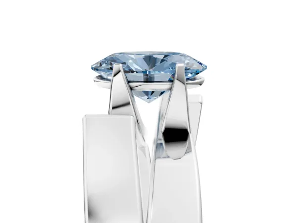 Fancy Blue Modern Tension Set Oval Cut Diamond Solitaire Wide Band Ring Platinum