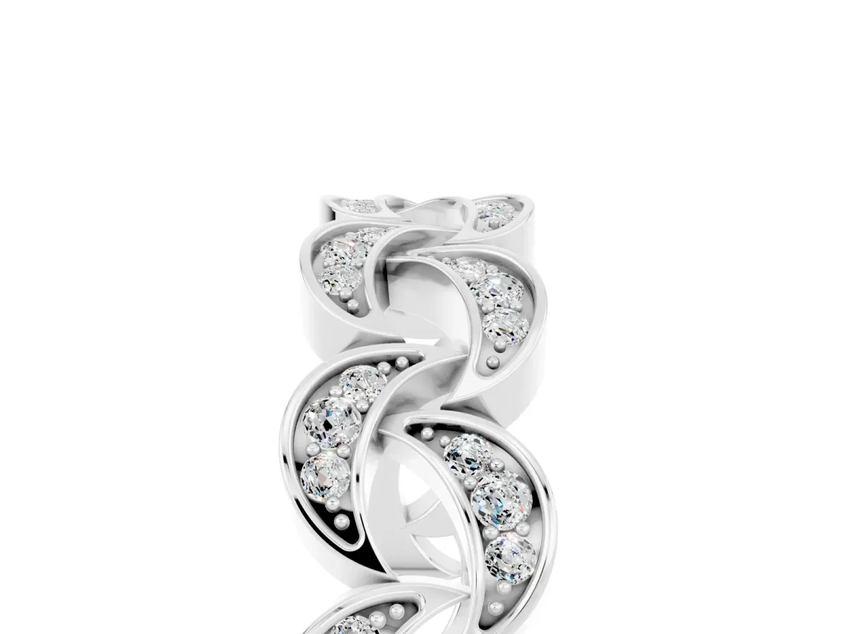 Pavé Round Moissanite Interlocking Eternity Band with Bezel Prong Setting White gold