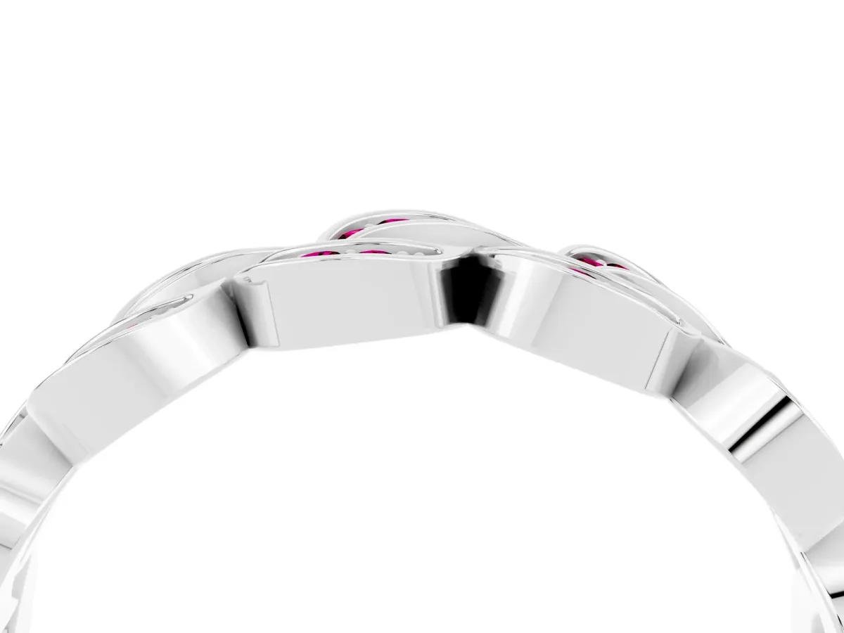 Pavé Round Garnet Interlocking Eternity Band with Bezel Prong Setting White gold