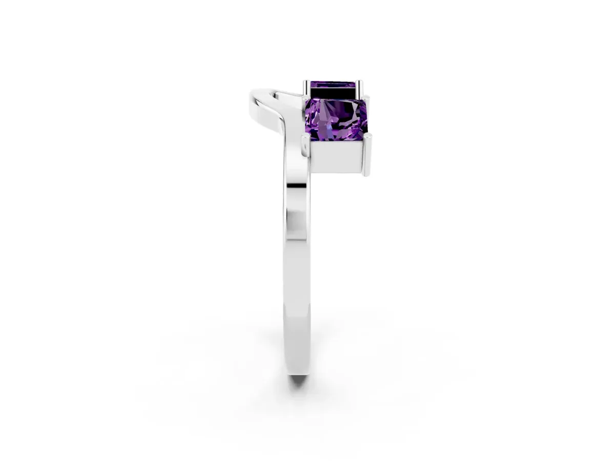 Princess Cut Amethyst Two-Stone Open Band Ring with Four-Prong Setting Platinum
