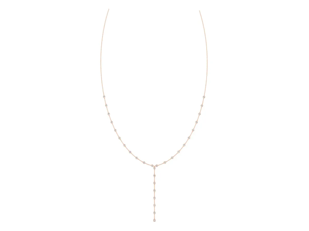 Bezel-Set Round Diamond Station Y Necklace Rose gold