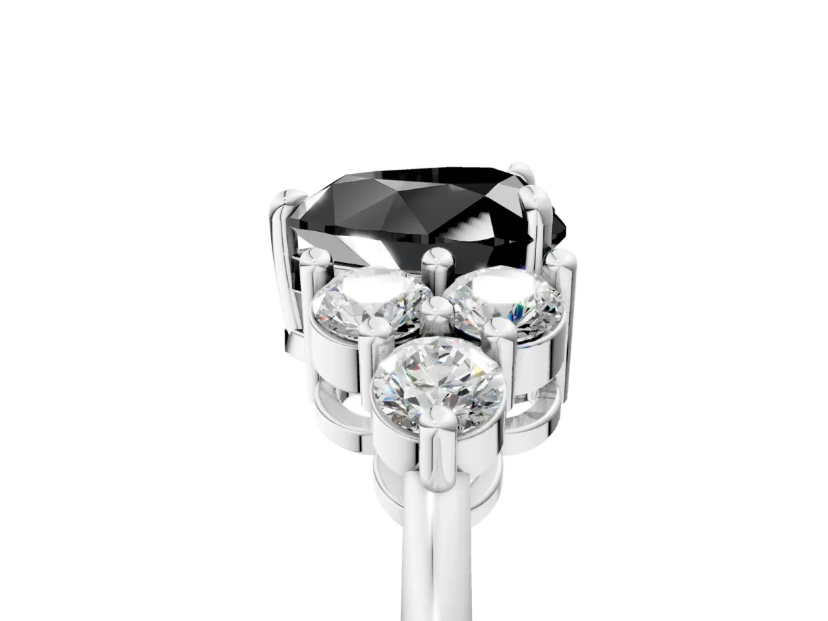 Fancy Black Heart Cut Brilliant Diamond Cluster Accent Solitaire Ring with Prong Setting Platinum