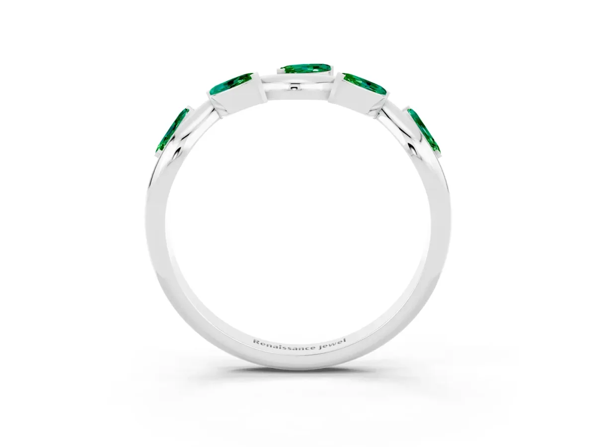 Marquise Emerald Twisted Band with Prong Setting Silver