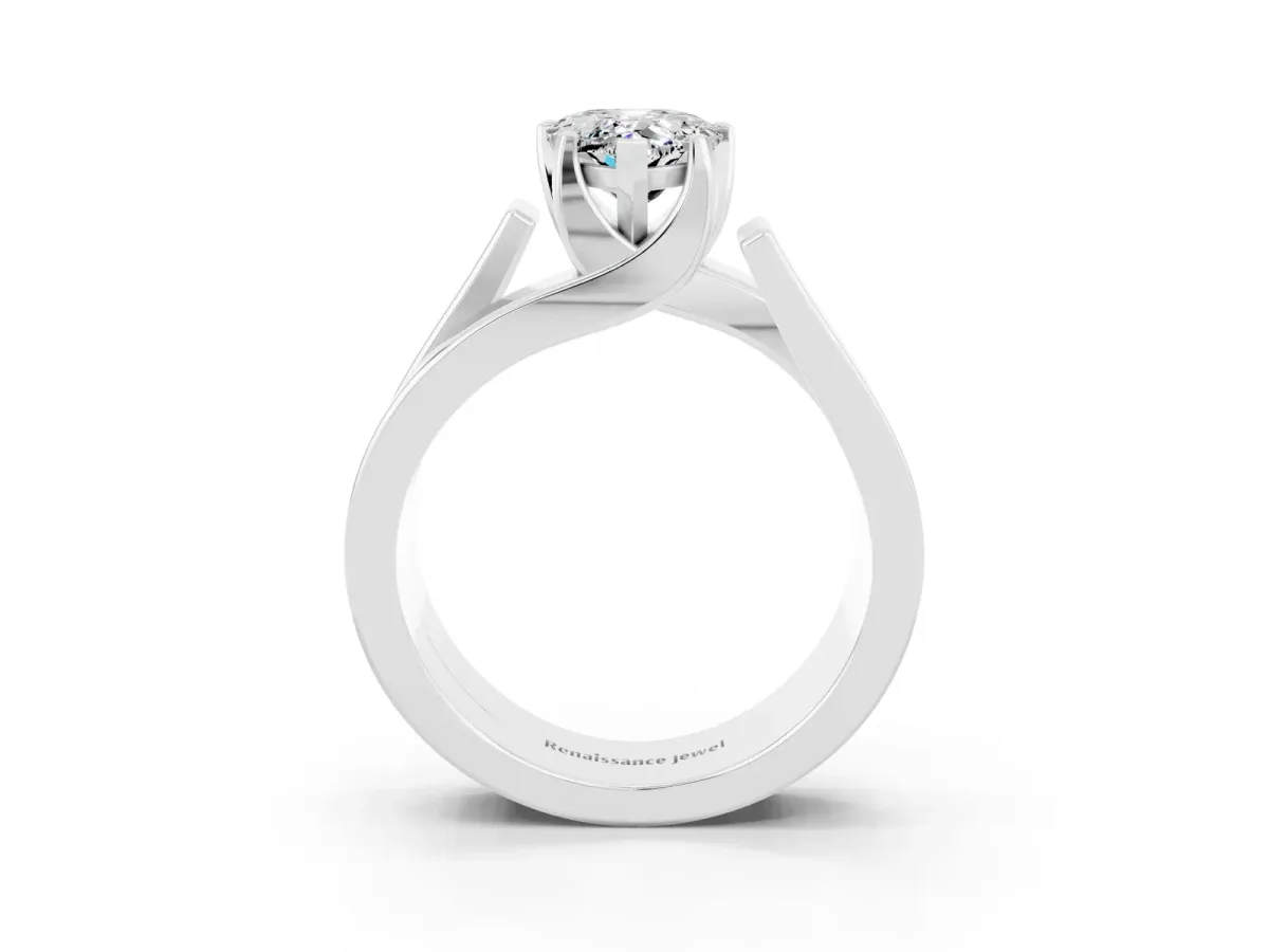 Modern Tension Set Pear Cut Moissanite Solitaire Wide Band Ring Silver