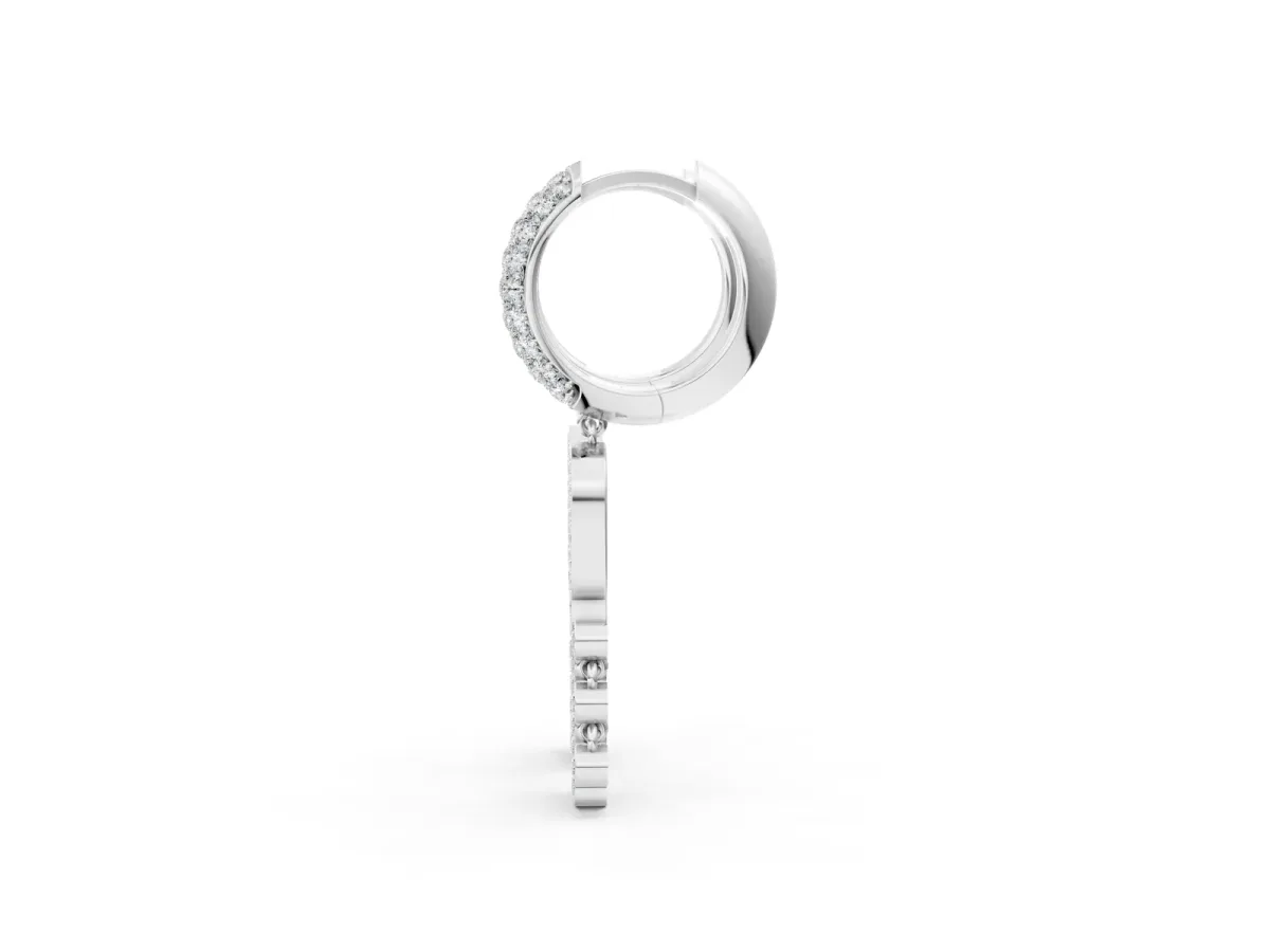 Round Diamond Initial Q Huggie Hoop Earrings Silver