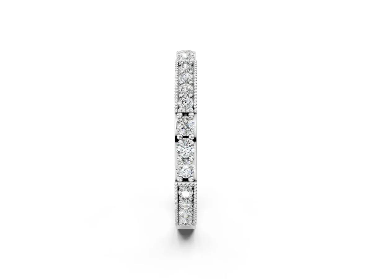Milgrain Round Diamond Pavé Channel Set White Gold Band Silver
