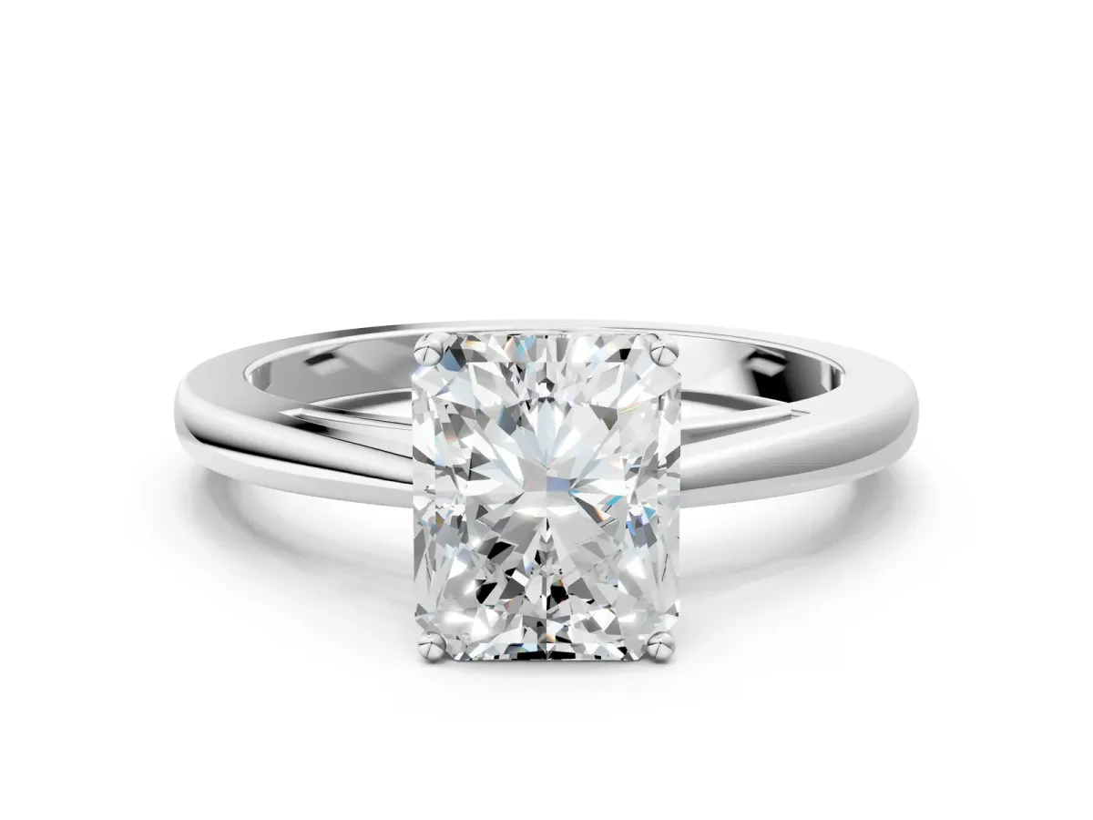 Radiant Cut Solitaire Diamond Ring with Split Shank and Four-Prong Setting Platinum