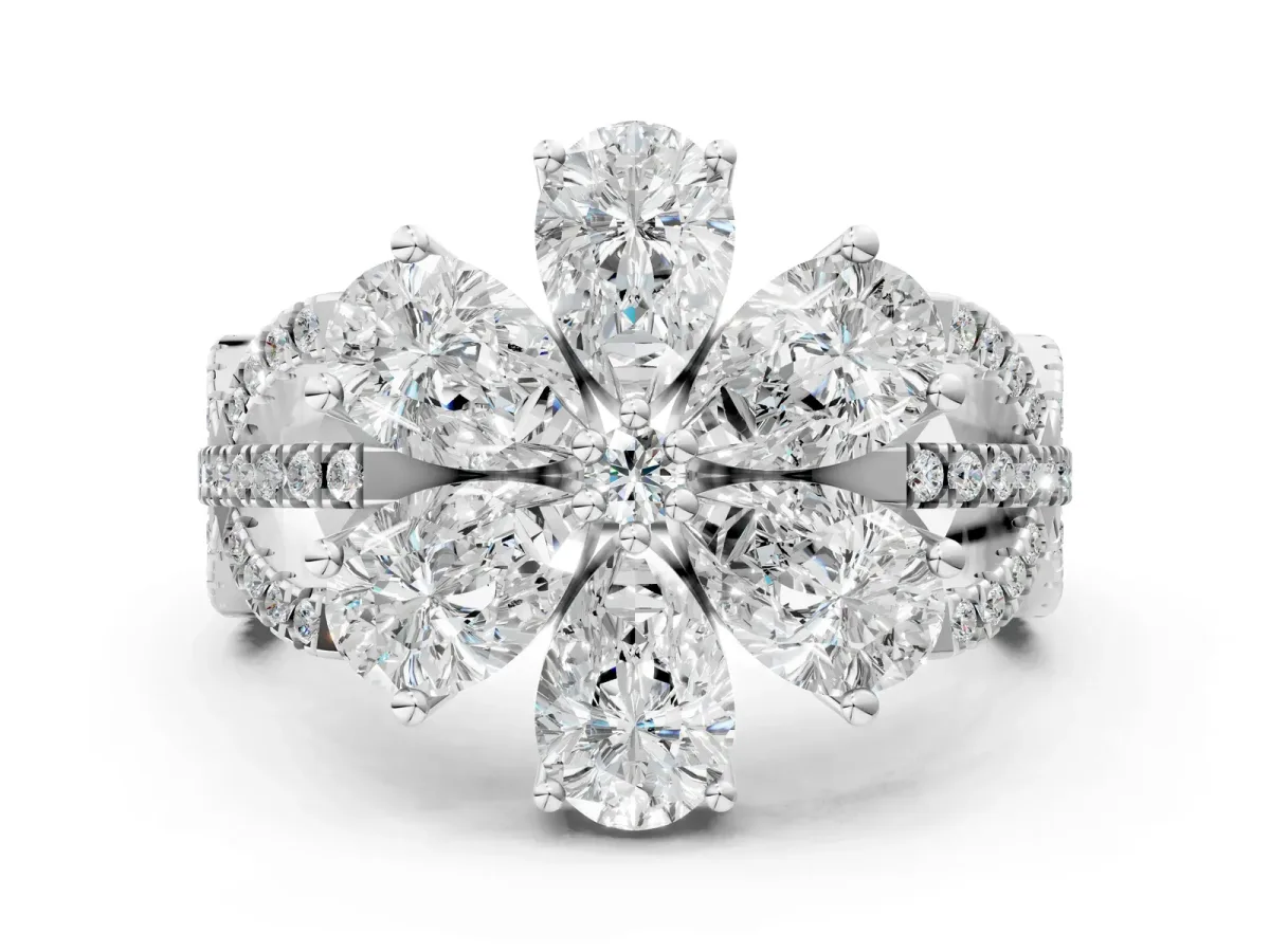 Pear Diamond Floral Ring with Round Diamond Accents Platinum