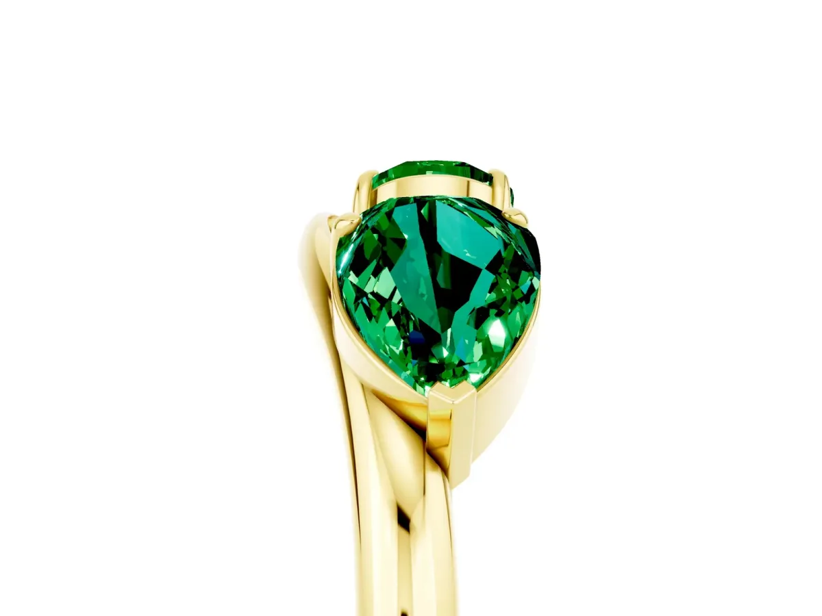 Two-Stone Pear Emerald Bypass Ring with Prong Setting Yellow gold