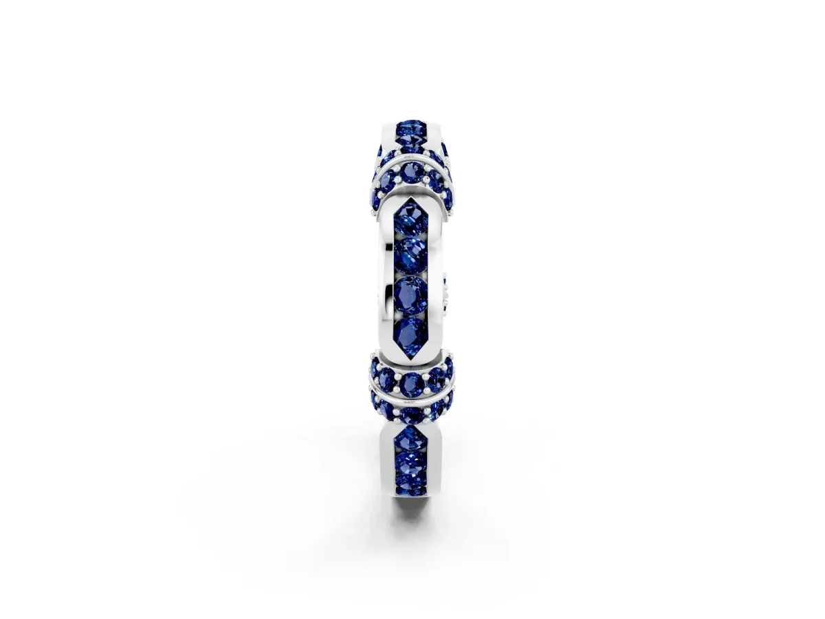 Pavé Round Blue Sapphire Link Band with Bezel Setting Platinum