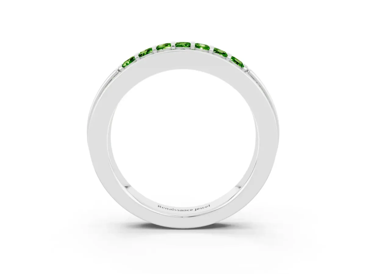 Bar-Set Princess Cut Peridot Pavé Band Silver