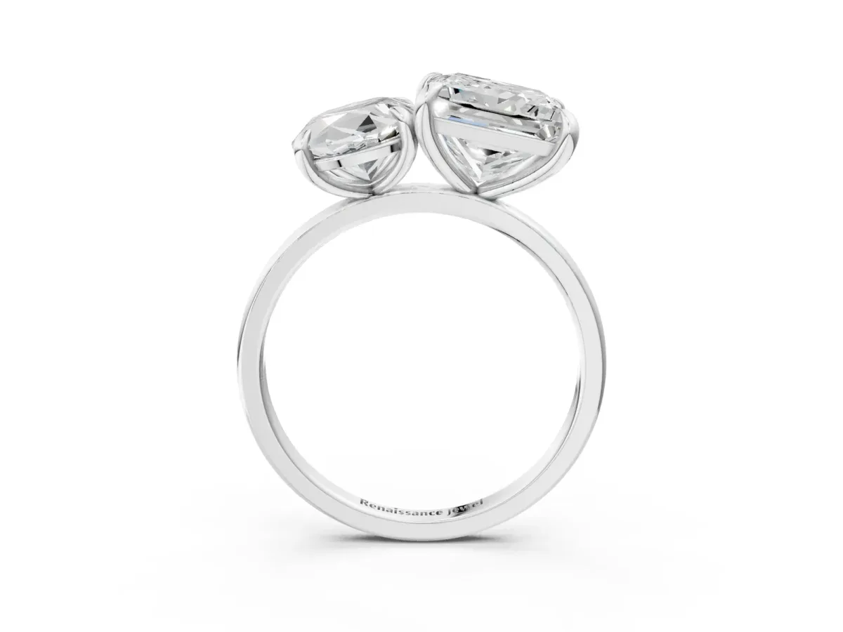 Oval and Princess Toi Moi Ring with Prong Setting and Plain Band Silver