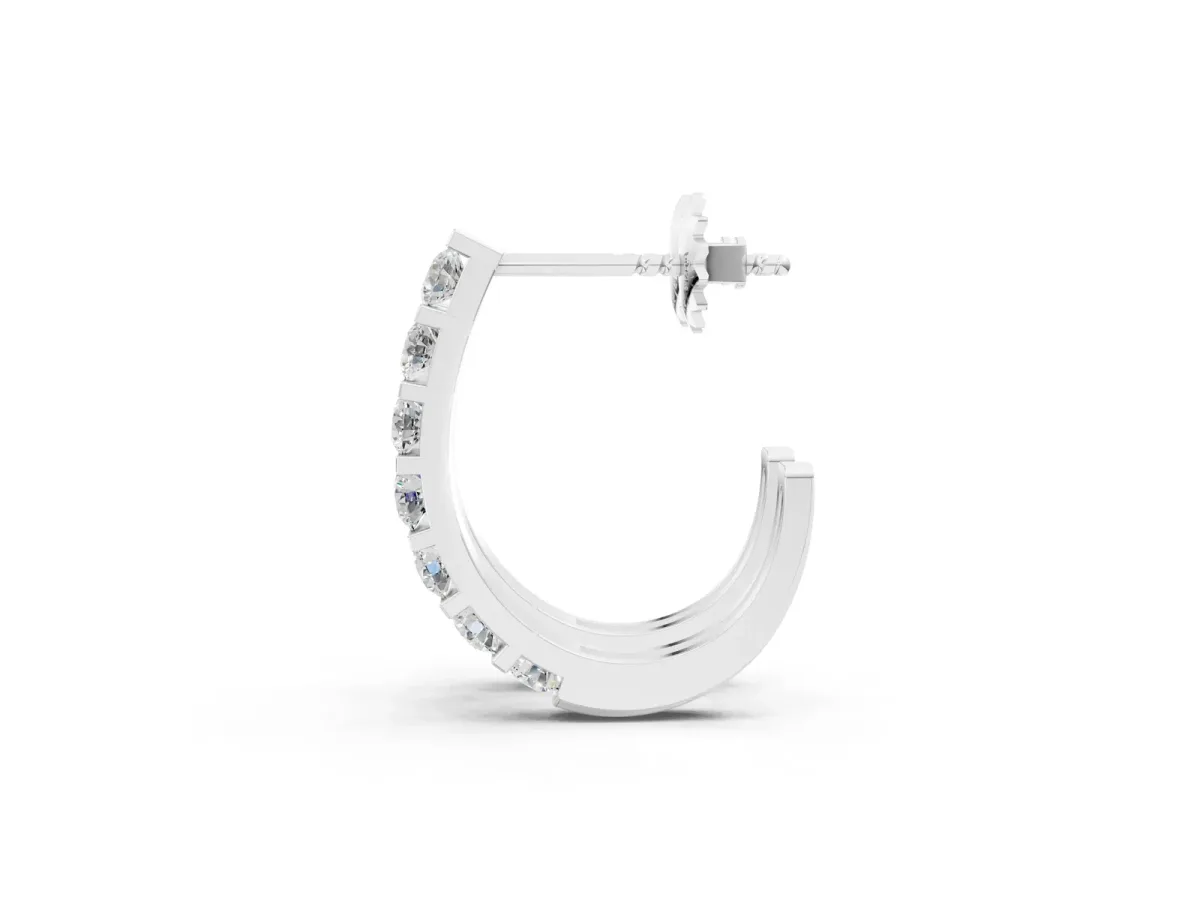 Round Diamond Channel-Set Hoop Earrings with Bar Prong Setting Silver