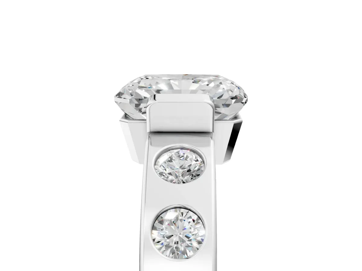 Radiant Cut Brilliant Channel-Set Diamond Ring with Bezel Prong Setting Platinum