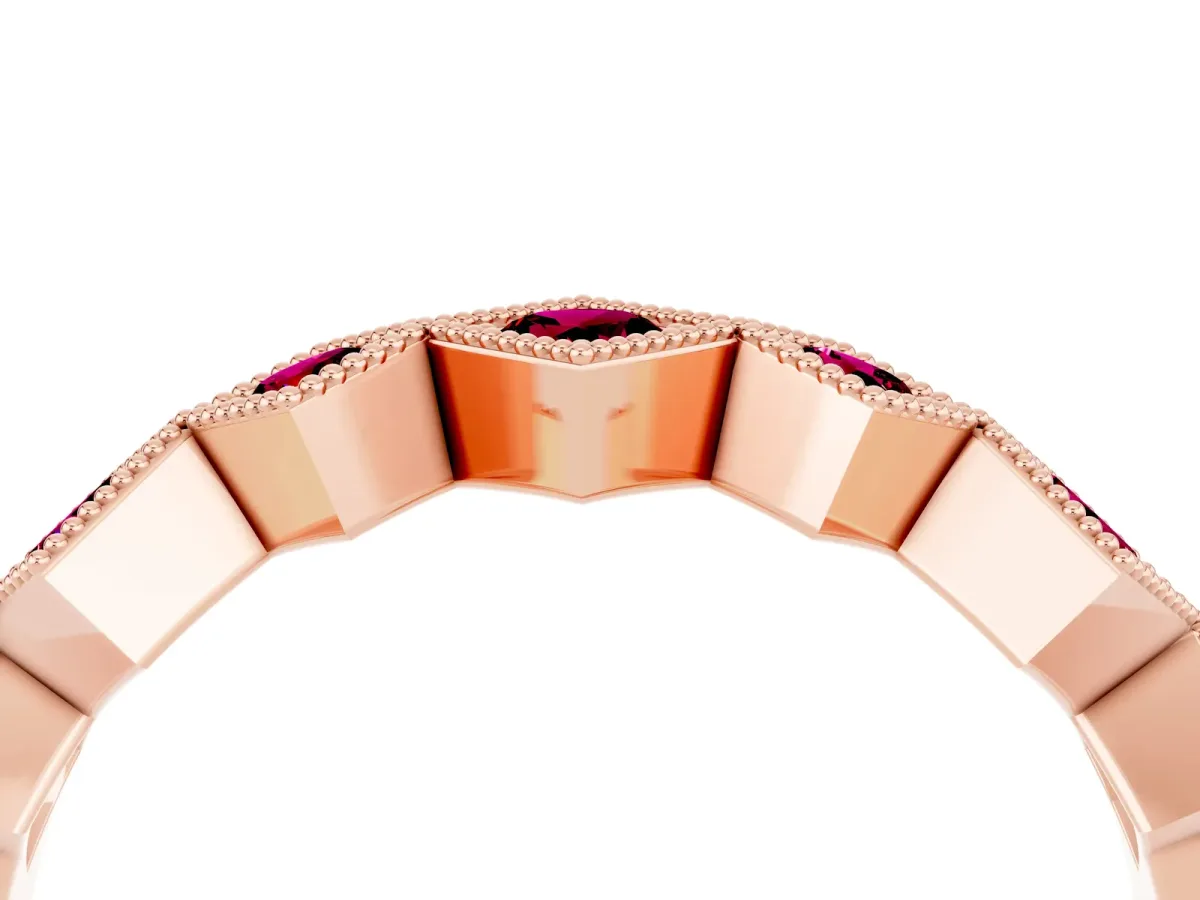 Milgrain Square Bezel Round Garnet Chevron Band Rose gold