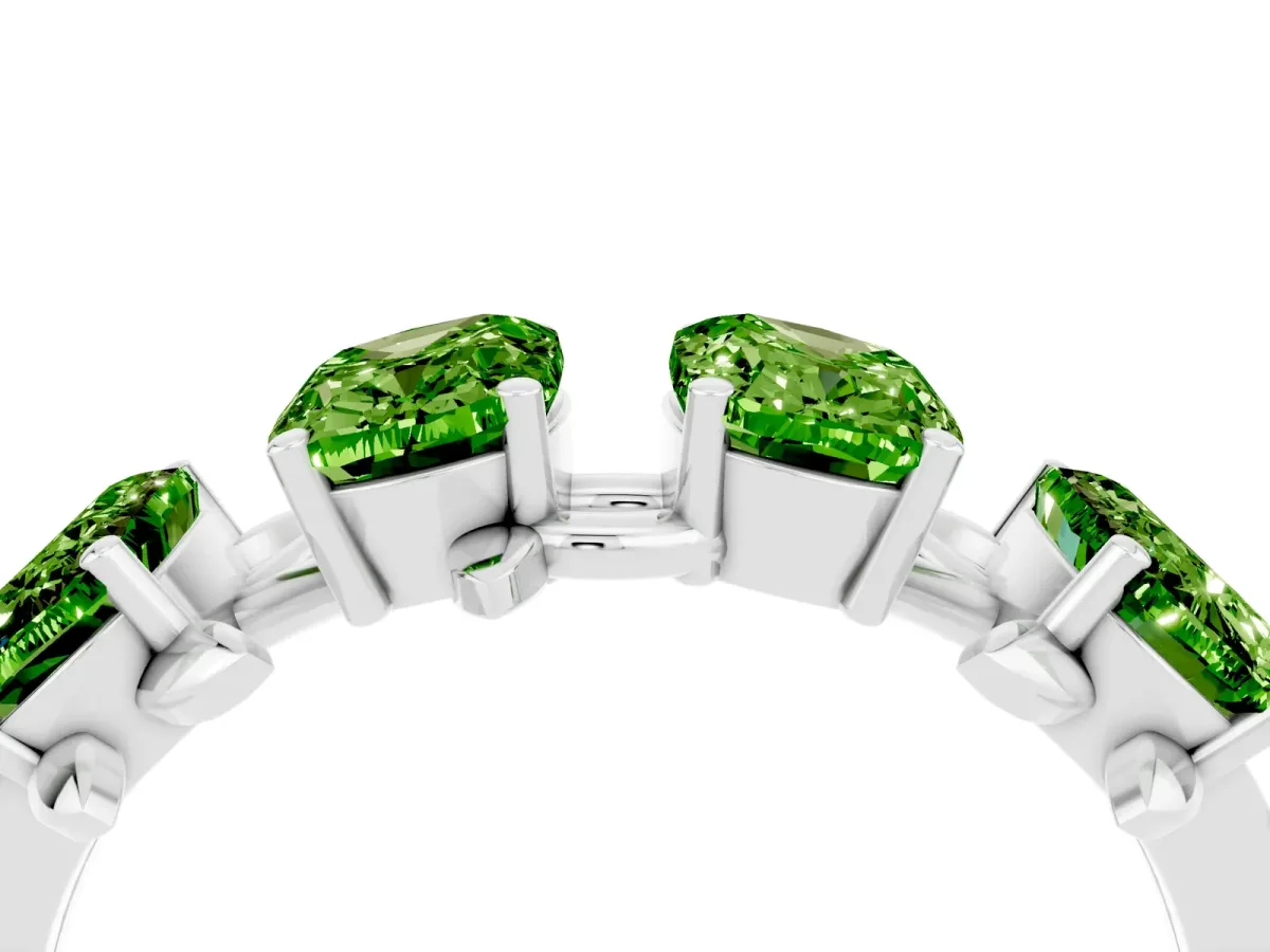 Emerald Cut Peridot Prong-Set Half Eternity Band Silver