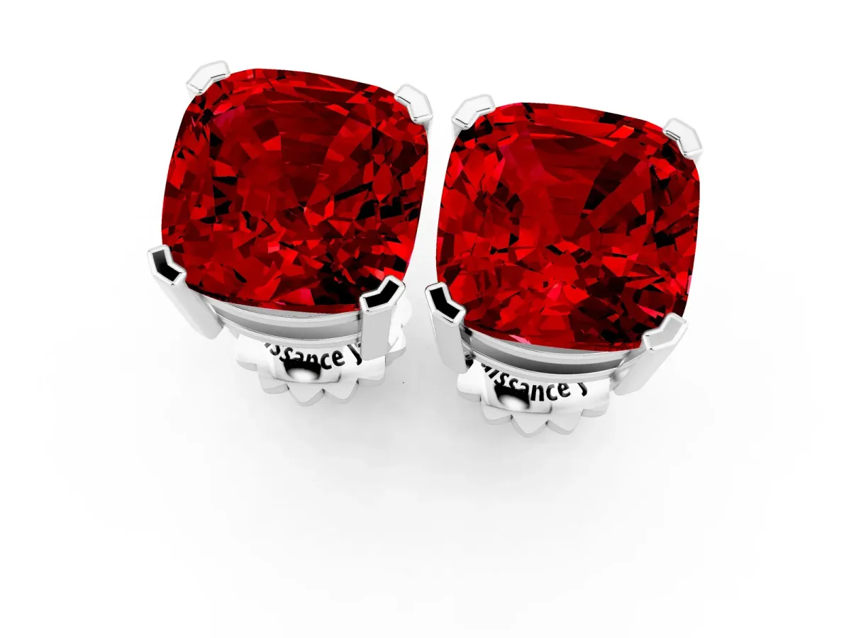 Cushion Cut Ruby Stud Earrings Platinum