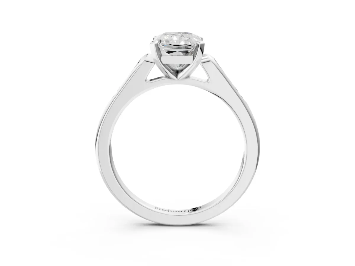 Radiant Cut Diamond Solitaire Ring with Channel Set Round Band and Prong Setting Silver