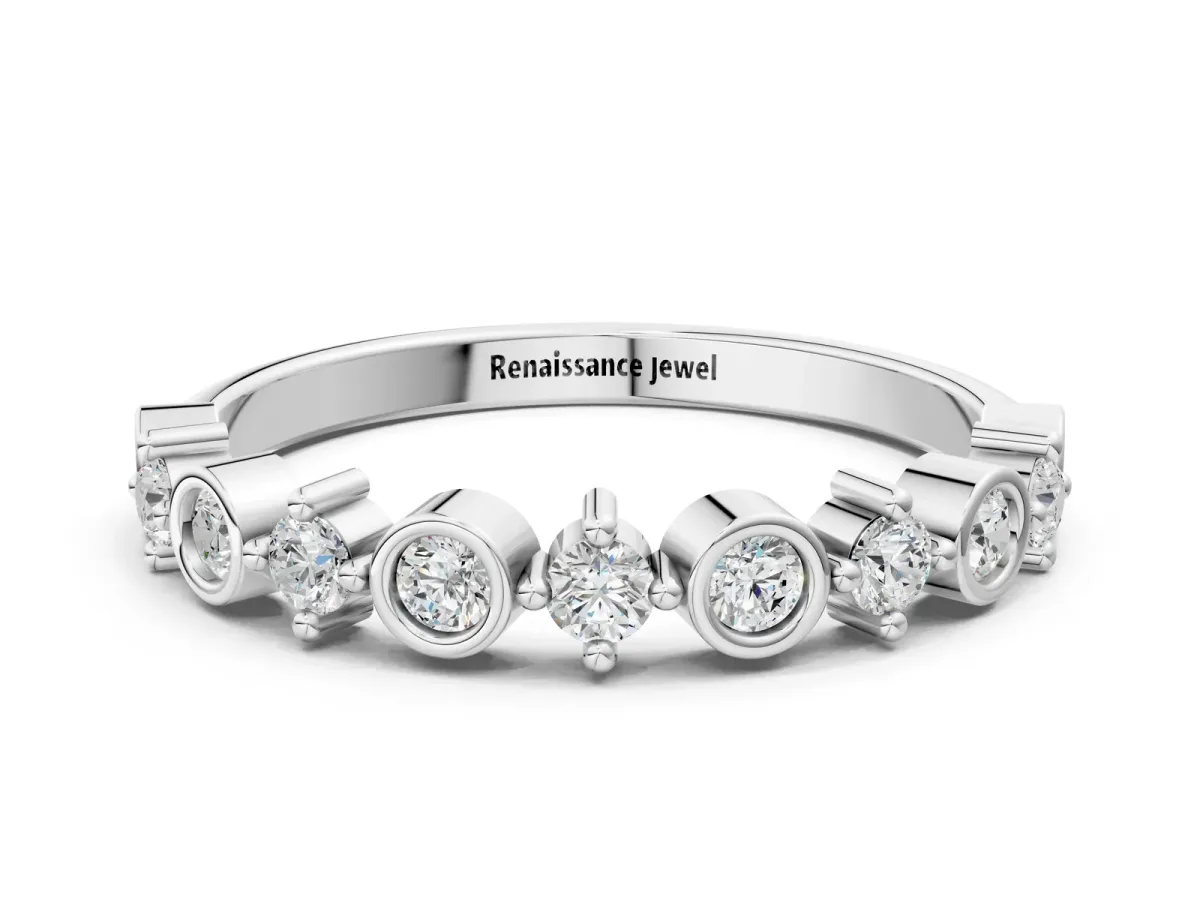 Bezel and Prong Set Round Diamond Half Eternity Band White gold