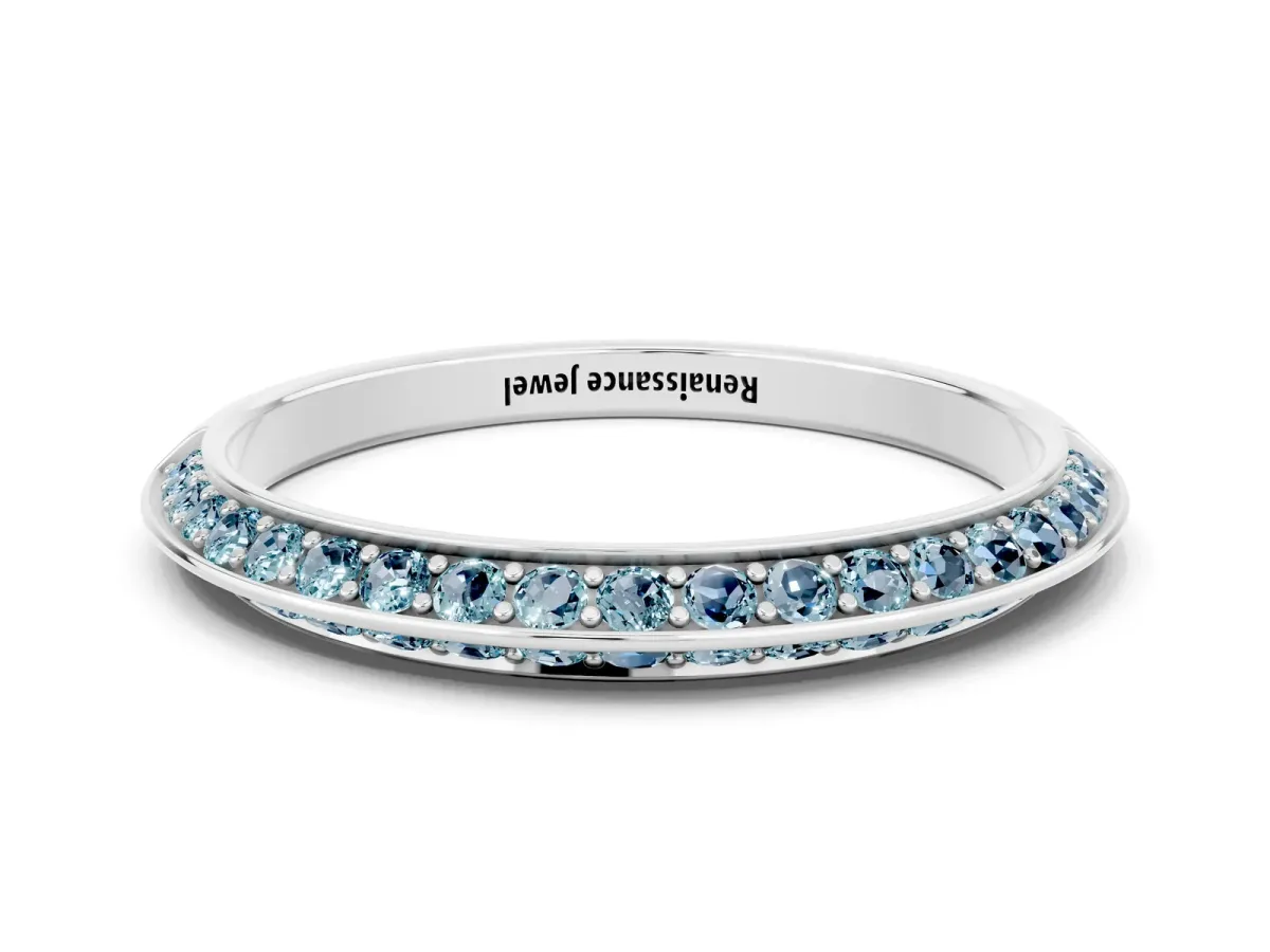 Double Row Pavé Round Aquamarine Eternity Band with Channel Setting Silver