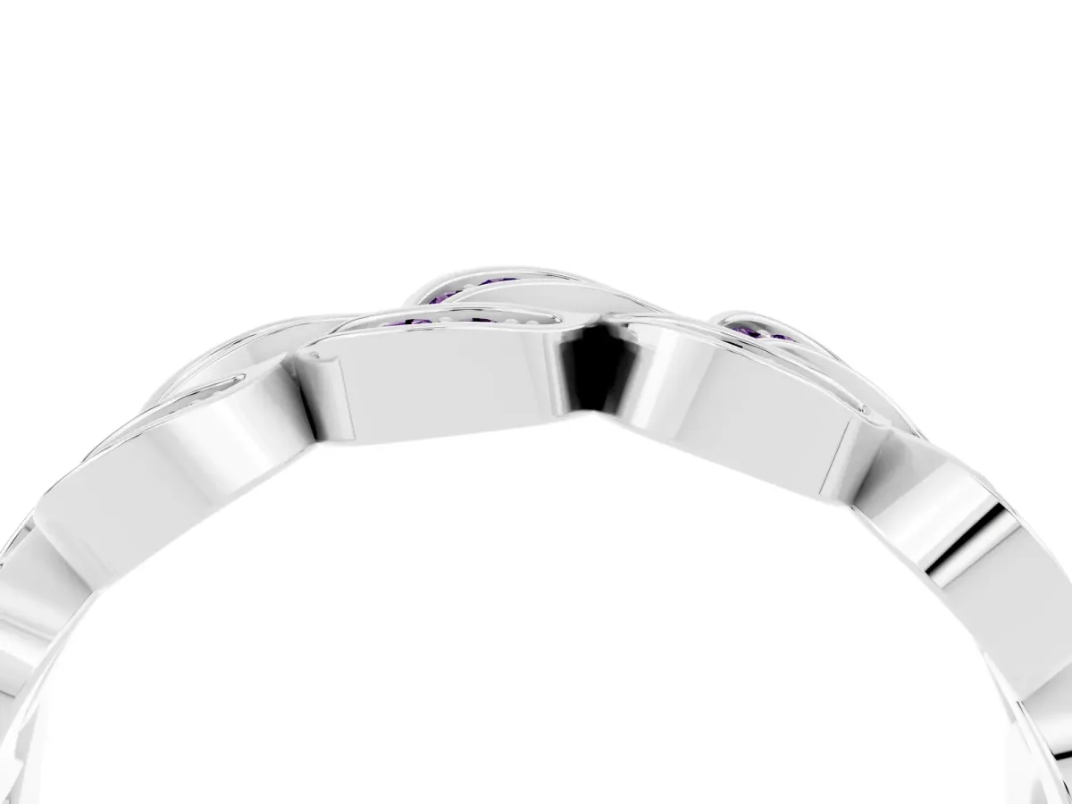Pavé Round Amethyst Interlocking Eternity Band with Bezel Prong Setting Platinum
