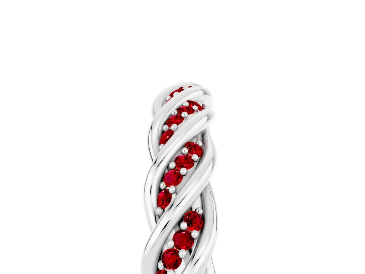 Twisted Pavé Round Ruby Eternity Band with Shared Prong Setting Silver