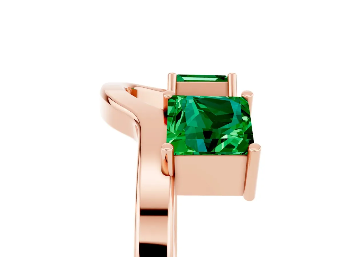 Princess Cut Emerald Two-Stone Open Band Ring with Four-Prong Setting Rose gold