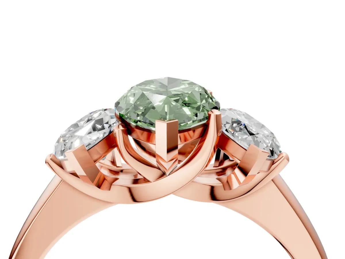 Fancy Green Three-Stone Marquise Cut Cut Solitaire Ring with Classic Prong Setting Rose gold