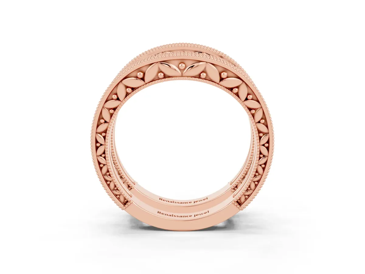 Round Emerald Milgrain Eternity Band with Channel Setting Rose gold
