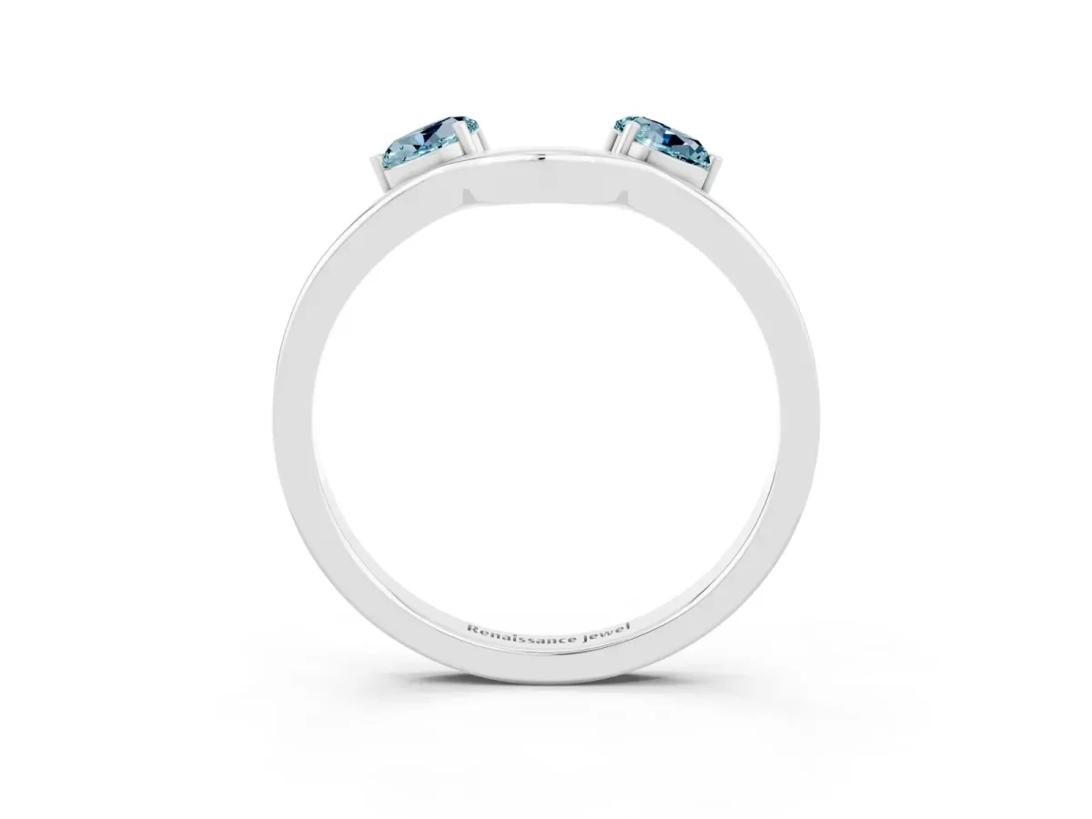 Dual Round Aquamarine Open Band Ring with Prong Setting White gold